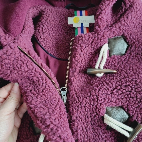 Boden Burgundy Elgin Borg Fleece Toggle Jacket - Picture 6 of 12